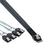 InLine Slim SAS kabelis, SFF-8654 į 4x SATA 7-pin, 12Gb/s, 0,5m