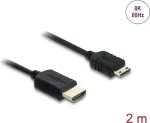 HDMI kabelis DELOCK 81685 &mdash; 2 m, HDMI A (vyri&scaron;kas) į HDMI C (Mini, vyri&scaron;kas), 48 Gbit/s, iki 7680&times;4320, auksuoti kontaktai, juodas