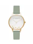 Olivia Burton Women's Wishing Watch OB16CH17 - 30 mm rožinio aukso nerūdijančio plieno korpusas, pilkos odos apyrankė, baltas perlamutro ciferblatas su bitės ir gėlių motyvu