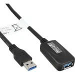 InLine USB3.2 Gen.1 aktyvus kartotuvinis kabelis, A tipo ki&scaron;tukas / lizdas, juodas, 5 m