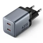 VENTION GaN 90W dviejų USB-C prievadų sieninis įkroviklis (45W+45W) - juodos spalvos