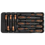 NEO TOOLS 12 dalių precizinių ir standartinių atsuktuvų rinkinys su PZ, TX, plok&scaron;čiaisiais, Phillips antgaliais, magnetiniais antgaliais, chromo vanadžio plienu, dviejų medžiagų rankenomis, laikymo dėklu
