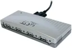 EXSYS EX-1163V 4 prievadų USB 2.0 &scaron;akotuvas su prisukamu kabeliu, plastikinis korpusas