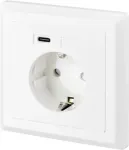 SYGONIX SY-5238674 Įleidžiama sieninė rozetė su 2 USB-A prievadais, Schuko, balta