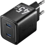 Vention FEFB0-EU 45W AC greitasis įkroviklis 2&times; USB-C &ndash; i&scaron;maniesiems telefonams, ne&scaron;iojamiesiems kompiuteriams, plan&scaron;etėms, i&scaron;maniesiems laikrodžiams, ausinėms (juodas)
