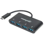 Manhattan HB30C4AB USB-C dokų stotelė / USB 3.2 Gen1 4 prievadų USB-A &scaron;akotuvas, juodas
