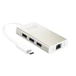 j5create JCH471 USB-C&trade; Gigabit Ethernet ir stotelės adapteris, metalinis &scaron;ampano spalvos