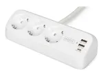DIGITUS 3-jungčių elektros lizdų blokas su 2&times;USB-A ir 1&times;USB-C, 3 AC lizdai E/F tipas, 1,5 m laidas, baltas