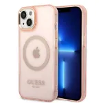 Guess Gold Outline Translucent MagSafe Hard Case iPhone 13/14/15 6,1 inch Rožinis