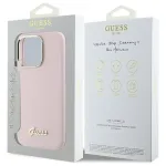 Guess GUHCP16XSMBSLP iPhone 16 Pro Max 6,9 col. rožinis silikoninis dėklas su metaliniu logotipu ir rėmeliu