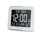 Muse M-090 WMC skaitmeninis sieninis ir stalinis laikrodis su žadintuvu, didelis LCD ekranas su automatiniu foniniu ap&scaron;vietimu, patalpos temperatūra ir drėgmė, kalendorius, stačiakampis, baltas