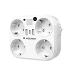 Wozinsky WRS-2B ilgintuvas su 4 AC lizdais, 2 USB-A, 2 USB-C, 4000 W, LED lempa, 2 m laidu - baltas