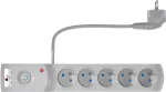 GETFORT 5 lizdų apsauginis prailgintuvas su 2 USB įkrovimo prievadais, 1,5 m kabelis, pilkas