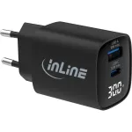 InLine USB PD maitinimo blokas, GaN įkroviklis, 2 prievadai, USB-C + USB-A, 30W, su ekranu