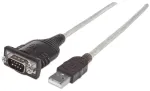 Manhattan USB-A į Serial keitiklio kabelis, 1,8 m, Vyri&scaron;kas į Vyri&scaron;ką, Serial/RS232/COM/DB9, Prolific PL-2303RA lustas, Juodas/Sidabrinis kabelis, Trejų metų garantija
