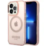 &bdquo;Guess Gold Outline Translucent&ldquo; &bdquo;MagSafe&ldquo; dėklas, skirtas &bdquo;iPhone 14 Pro Max&ldquo; 6,7 inch (rožinis, kietas dėklas)