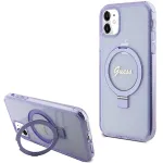 Guess GUHMN61HRSGSU iPhone 11 / XR 6,1 inch Purple Hardcase Ring Stand Script Glitter MagSafe