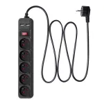 Akyga AK-SP-05U ilgintuvas su apsauga nuo vir&scaron;įtampių, 5 CEE 7/5 (E tipo) lizdai, 2x USB-A, 1,8 m, juodas