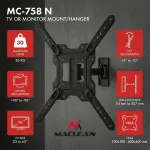 Maclean MC-758 N Fiksuotas TV ir monitoriaus laikiklis prie sienos 23&ndash;65 col., 30 kg, VESA 400x400, juodas