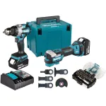 Makita DLX2592JX1 18V LXT be&scaron;epetėlis 2 dalių komplektas su kombinuotu grąžtu, atsuktuvu, 2x 5.0Ah akumuliatoriais, greito įkrovimo įrenginiu ir Makpac dėklu