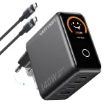 Vention 140W GaN įkroviklis su 1x USB-A, 3x USB-C ir USB-C į USB-C kabeliu 1m