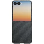 PITAKA Edge Case Samsung Galaxy Z Flip5 &ndash; Fusion Weaving juodos/pilkos spalvos aramidinio pluo&scaron;to plonas uždedamas dangtelis su MagSafe suderinamumu