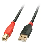 Lindy 15 m aktyvus USB 2.0 laidas, A tipo (vyras) į B tipo (vyras), 15 m, juodas/raudonas