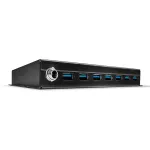 Lindy 7 Portų USB 3.0 Metalinis USB HUB, USB 3.2 Gen 1 (3.1 Gen 1) Type-A, 5000 Mbit/s, Juodas, 0.8 m, 185 mm, 75 mm