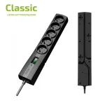 EVER CLASSIC T/LZ09-CLA015/0000 apsauginis ilgintuvas nuo vir&scaron;įtampių, 5 E tipo lizdai, 250 V, 1,5 m, su jungikliu, vaikų apsauga, juodas