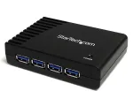 StarTech.com 4 prievadų juodas SuperSpeed USB 3.0 &scaron;akotuvas, USB 3.2 Gen 1 (3.1 Gen 1) Type-A, 5000 Mbit/s, juodas, su maitinimu, 5 V, 2 A