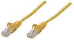 Intellinet tinklo jungiamasis kabelis, Cat5e, 1 m, geltonas, CCA, U/UTP, PVC, RJ45, auksuoti kontaktai, apsaugotas nuo užkliuvimo, su gaubtuku, viso gyvenimo garantija