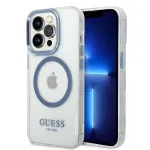 Guess Metal Outline MagSafe Hard Case, skirta Apple iPhone 14 Pro Max 6,7 inch, mėlyna