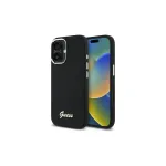 Guess GUHCP16MSMBSLK Silicone Script Metal Logo & Frame Hard Case, skirta Apple iPhone 16 Plus 6,7 colio, juoda