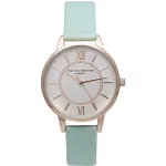 Olivia Burton Women's Wishing Watch OB15WD47 &ndash; 34 mm auksinės spalvos nerūdijančio plieno korpusas, baltas ciferblatas, žalios spalvos dirbtinės odos apyrankė
