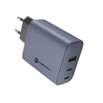 FORCELL F-ENERGY GaN VT-42B sieninis įkroviklis 2x USB-C + USB-A PD QC4.0 4A 65W Pilka