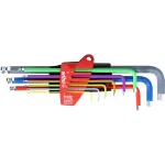 Wiha Hex Ball End raktų rinkinys 9 dalių, &scaron;vytintis, spalvomis koduotas, 1,5&ndash;10 mm, ErgoStar 46555
