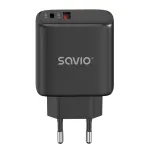 SAVIO LA-06/B 30 W maitinimo adapteris-kroviklis, USB-A + USB-C, Quick Charge, Power Delivery 3.0, juodas