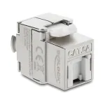 Keystone modulis DELOCK RJ45 į LSA Cat.6A ekranuotas, beįrankis, plok&scaron;čias, sidabrinis/baltas, su dulkių dangteliu