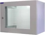 RESISTER 19 colių tinklo spinta Pro Aktiv &ndash; IP54/IP55 &ndash; stiklinės durys &ndash; 12U &ndash; 600x600 mm &ndash; aktyvus ventiliatorius &ndash; filtras &ndash; &scaron;viesiai pilka (RAL 7035)