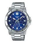 CASIO MTPVD300D2EUD Vyri&scaron;kas analoginis kvarcinis laikrodis 45mm nerūdijančio plieno mėlynas ciferblatas