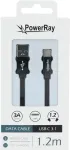 PowerRay USB-C į USB-A duomenų ir įkrovimo kabelis, 1,2 m, tekstilinis juodas PR-DCUC120TBK