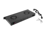 Lanberg AK-1502-B vėdinimo panelė spintai, 1U, 19 colių, 2 ventiliatoriai, termostatas, LCD, 230 V, 483 x 192 x 44,45 mm, juoda
