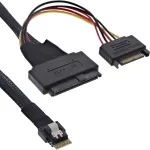 InLine Slim SAS kabelis, SFF-8654 į U.2 SFF-8639 + SATA maitinimas, 24Gb/s, 1m