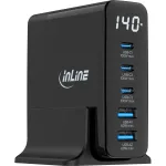 InLine USB PD maitinimo blokas, GaN įkroviklis, 5 prievadų, USB-C + USB-A, 140W, su ekranu