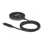 Belaidis įkroviklis CLUB3D CAC-3027 Qi2 25W magnetinis padėklas, su MagSafe suderinamumu, nuolatinės srovės įkroviklis, 1 m laidas, juodas