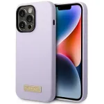 Guess GUHMP14LSBPLU Silicone Hard Case su logotipo plok&scaron;tele, skirta Apple iPhone 14 Pro 6,1 inch &ndash; violetinė, suderinama su MagSafe