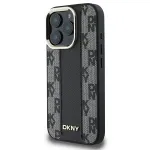 DKNY DKHMP16LPCPVSLK Kietas dėklas, skirtas Apple iPhone 16 Pro, 6,3 colio, juodas, languotas ra&scaron;tas, MagSafe