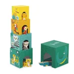 Janod Tropik Stacking Tower su 5 kubeliais ir 3 medinėmis figūrėlėmis, 12m+