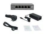 LevelOne GEP-0531 Nevaldomas PoE+ komutatorius, 3x GE PoE+ (30W) + 1x Hi-PoE (60W), 60W biudžetas, plastikinis stalinis