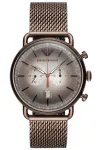 ARMANI AR11169 vyrų chronografinis laikrodis 43 mm rudu ciferblatu, nerūdijančio plieno apyranke
